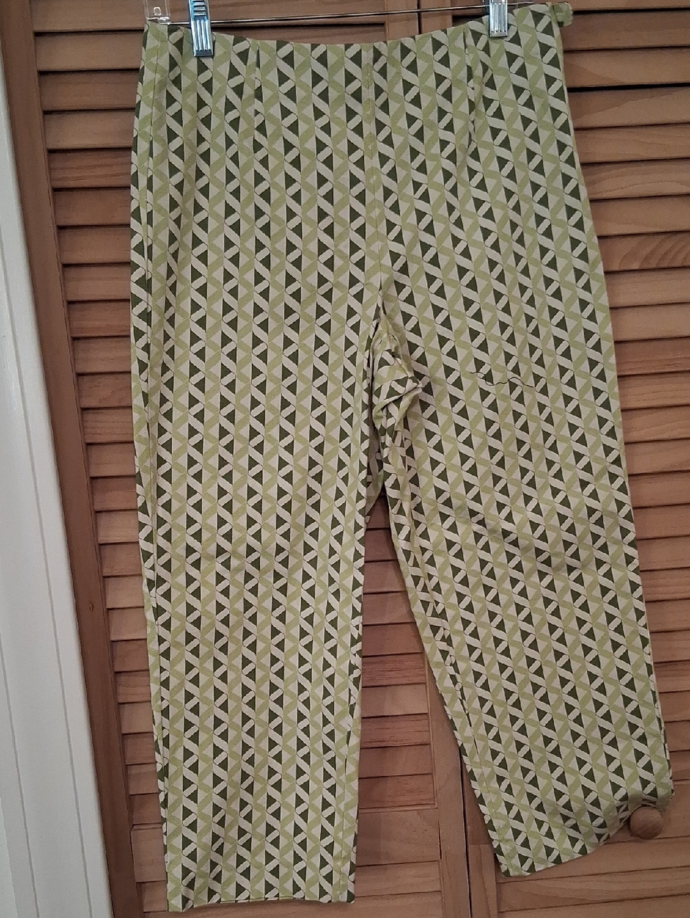Talbots Olive and Cream Geometric Cropped 60's Vibe Pants